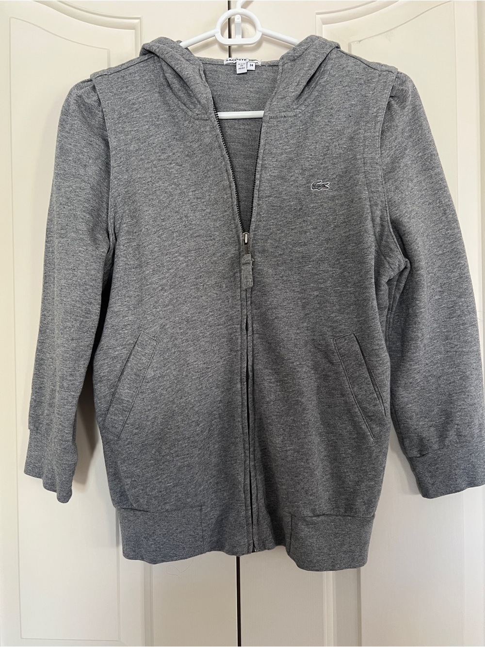 Lacoste Soft Cotton Heather Gray Full-Zip Hoodie With Front Pocket
Size 34